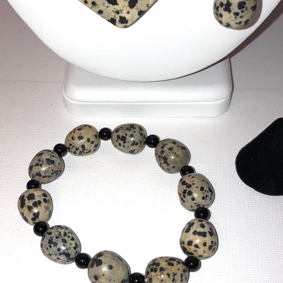 Jay King Spotted & Black Agate Neck/Ear/Bracelet - Picture 2 of 8